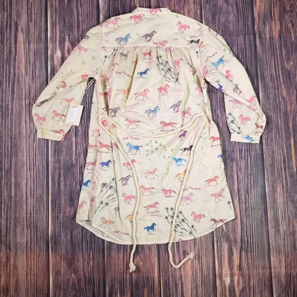 NWT MOTHER The New To Town Shirt Dress Mini Cotton Goodbye Horses Size XS - Picture 7 of 12